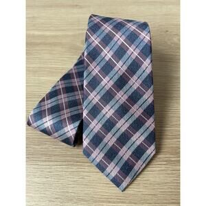 Nautica Blue, Pink, and White Plaid Design Silk Blend Designer Tie